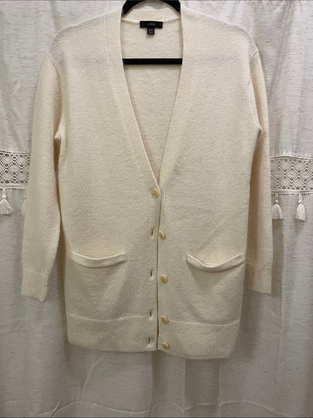 J. Crew Alpaca (blend) boyfriend cardigan sweater ivory front button